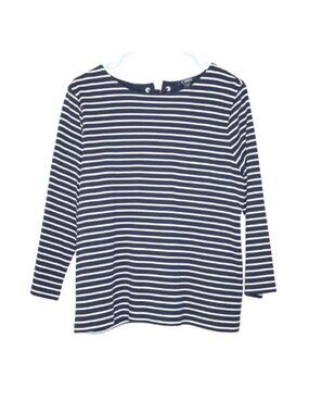 Chaps Dream Lake Blue & White Striped Nautical 3/4 Sleeve Blouse - L NWT